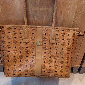 MCM Cognac/Brown Reversible Medium Tote Bag and Pouch.